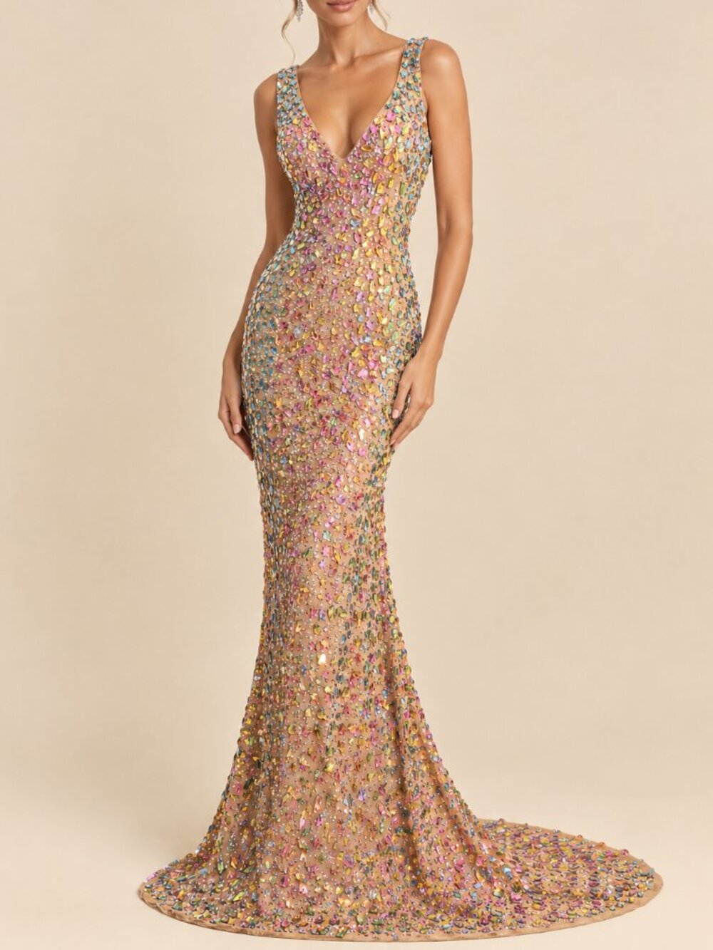 🎆Luxurious Couture Multicolor Wedding Evening Runway Prom Party Crystals Dress